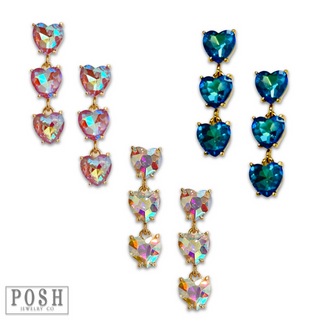 Triple heart rhinestone earring