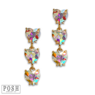 Triple heart rhinestone earring