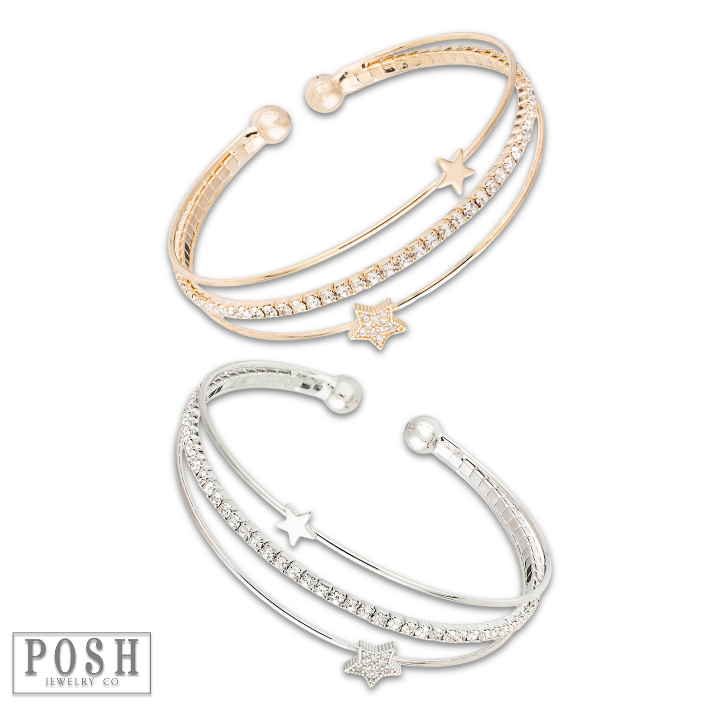 Memory wire rhinestone star bangle, last call