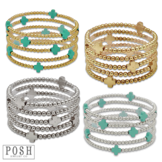 Beads and cross charm stack bracelet