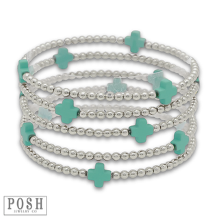 Beads and cross charm stack bracelet