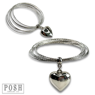 Puffed heart bangle bracelet