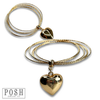 Puffed heart bangle bracelet