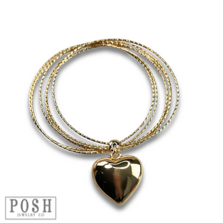 Puffed heart bangle bracelet