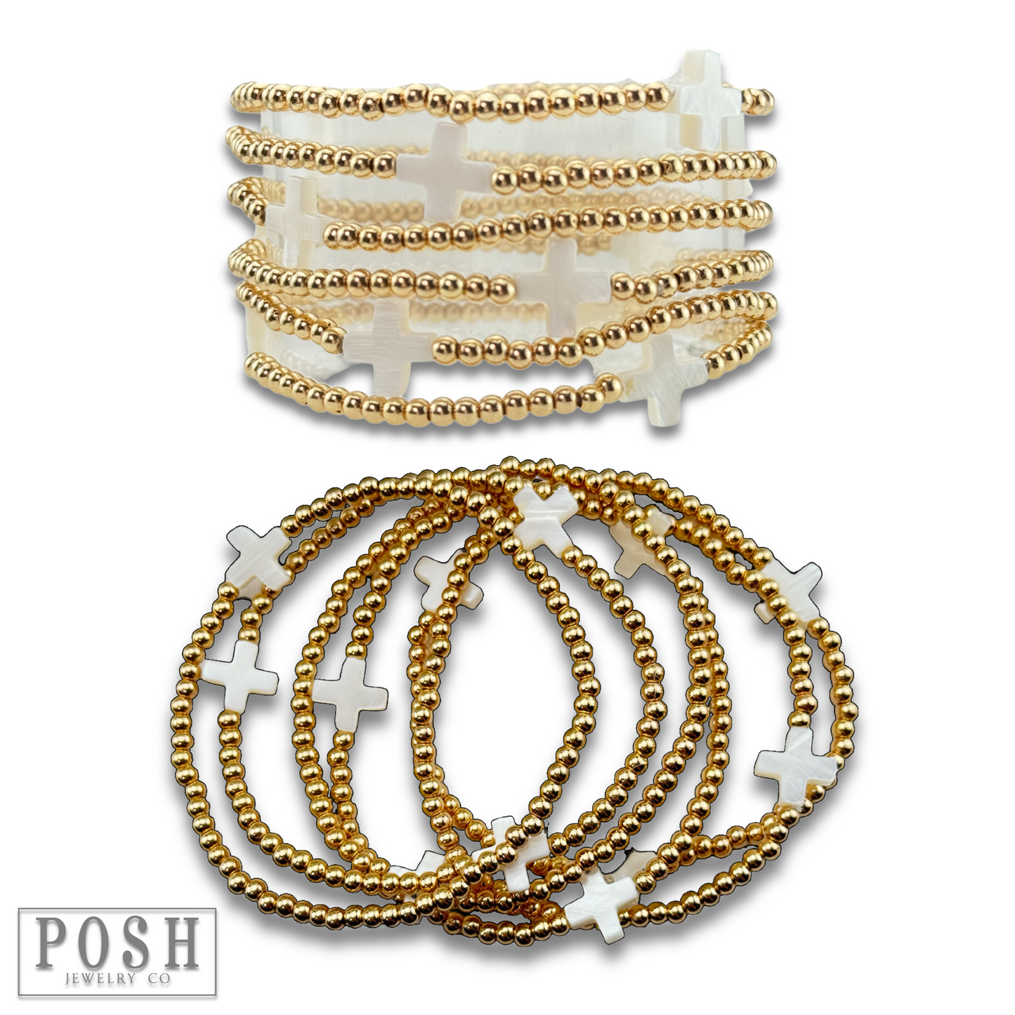 Beads and cross bead stack bracelet