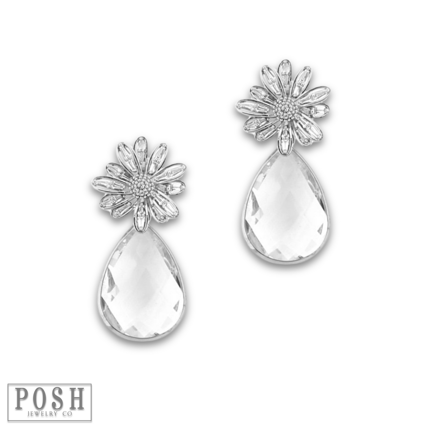 Silver flower teardrop earring, last call