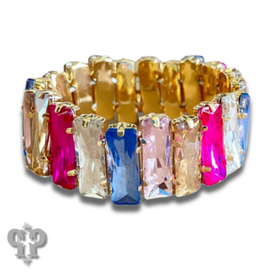 Faceted rectangle rhinestone stretch bracelet