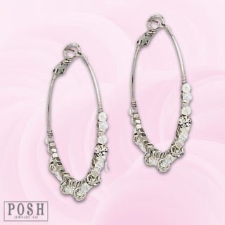 Clear bead and rhinestone rondelle wrapped hoop earring
