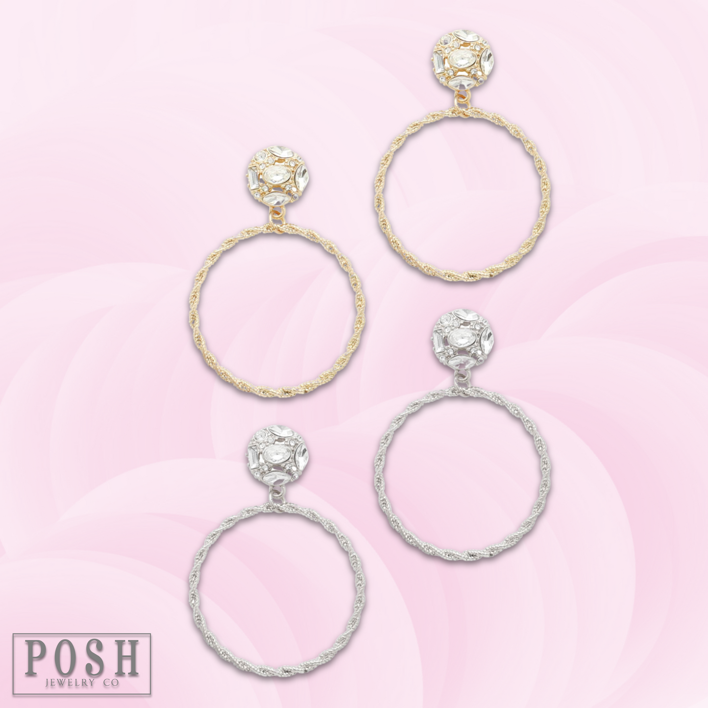 Circle on clear rhinestone earring, last call