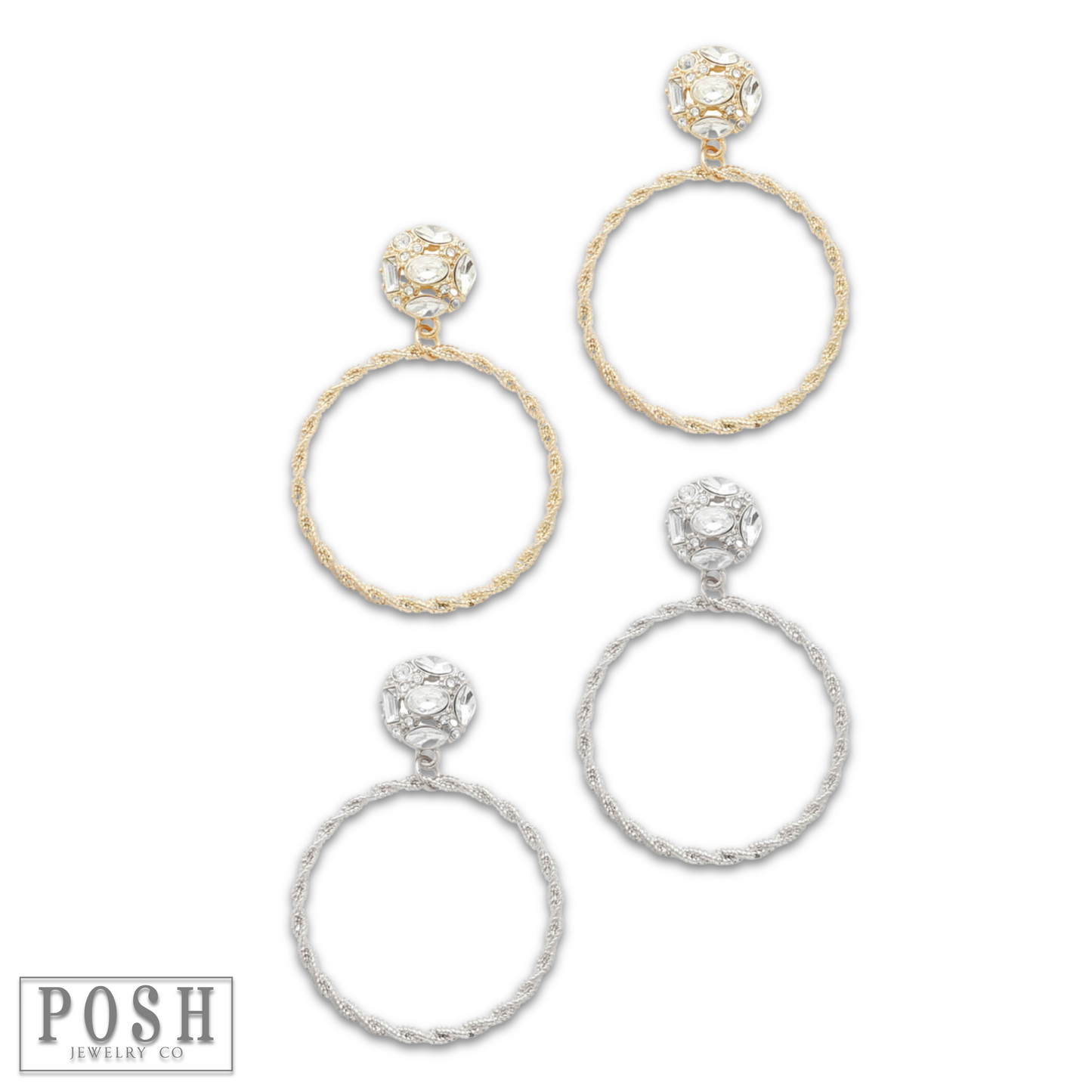 Circle on clear rhinestone earring, last call