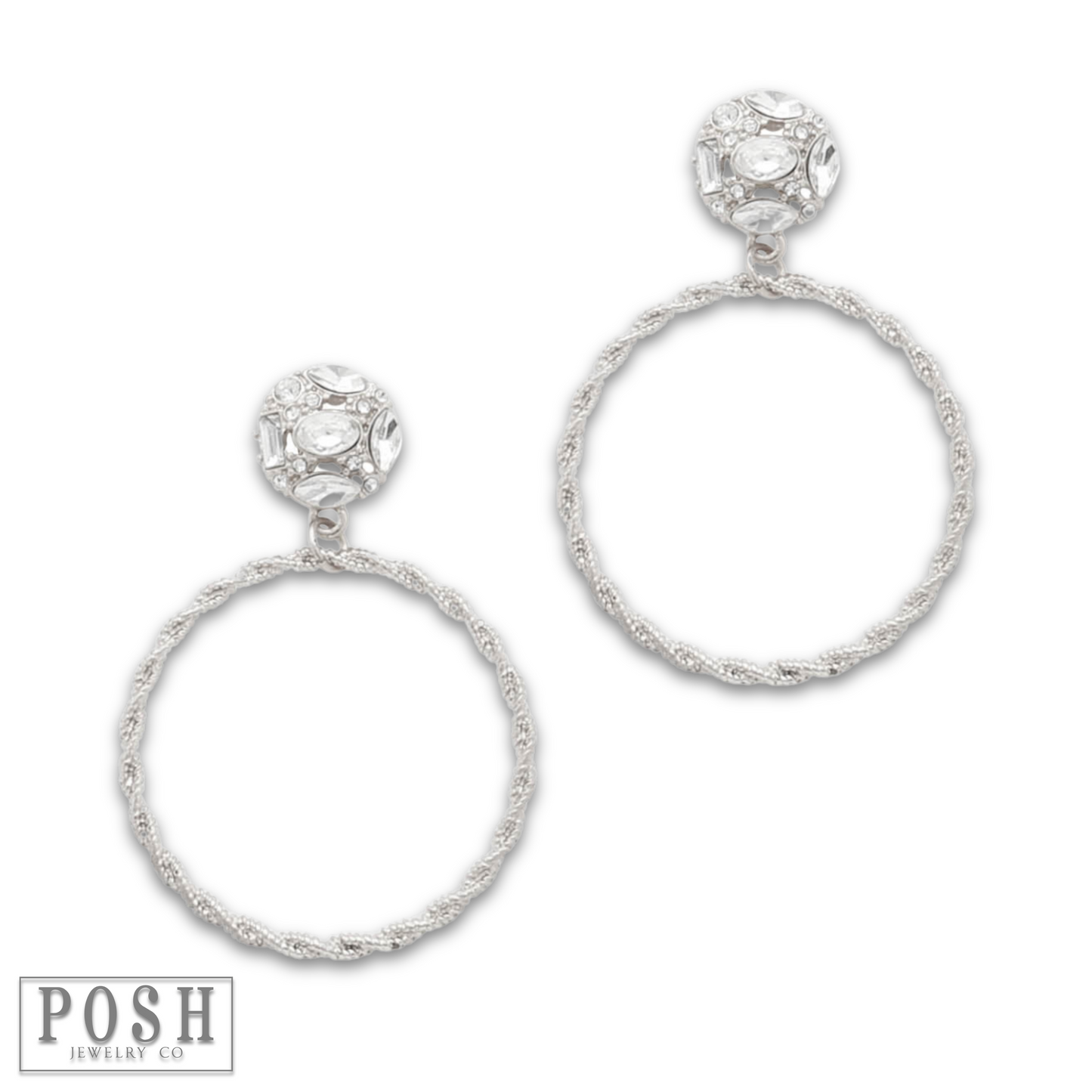 Circle on clear rhinestone earring, last call