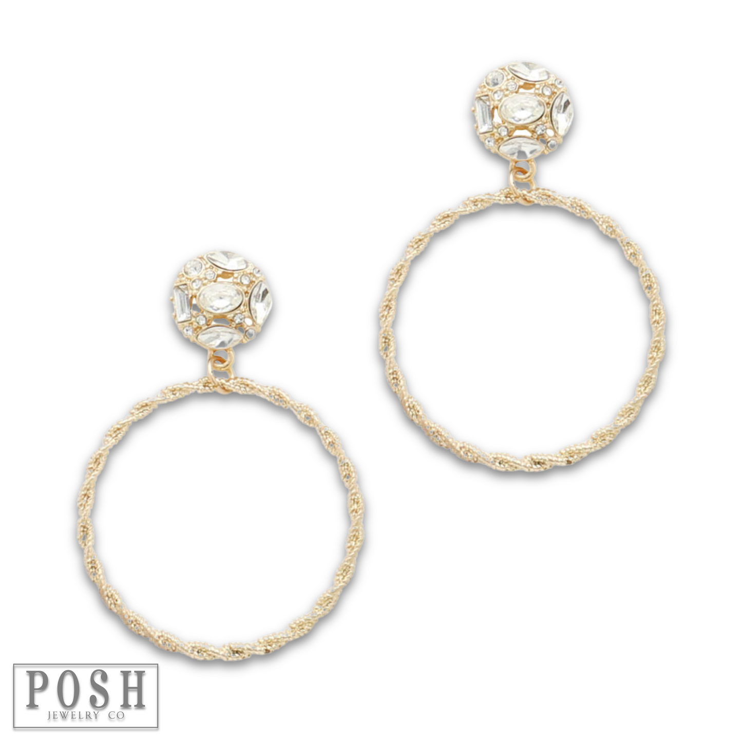Circle on clear rhinestone earring, last call