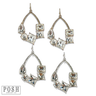 Silver teardrop earring with variety rhinestones