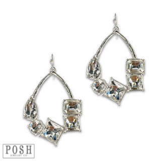 Silver teardrop earring with variety rhinestones