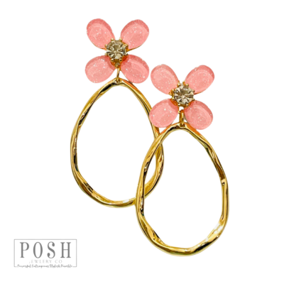 Acrylic flower post and gold teardrop earring, last call