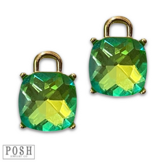 Square rhinestone with gold arch post earring