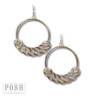 Curb chain and rhinestone earring