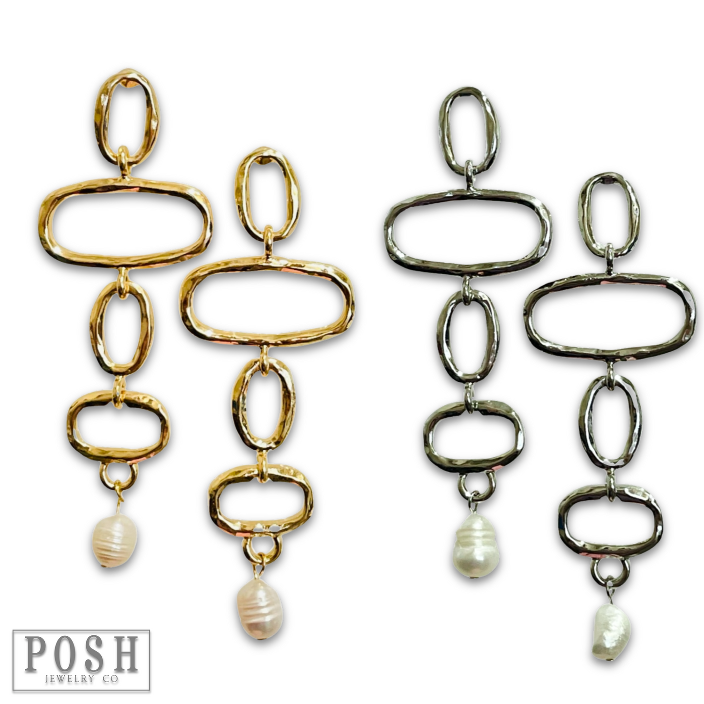 Geometric shape earring with pearl drop