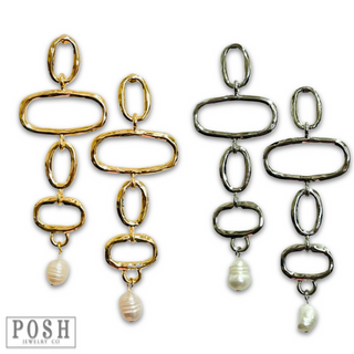 Geometric shape earring with pearl drop