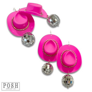 Cowboy hat and disco ball earring