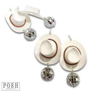 Cowboy hat and disco ball earring