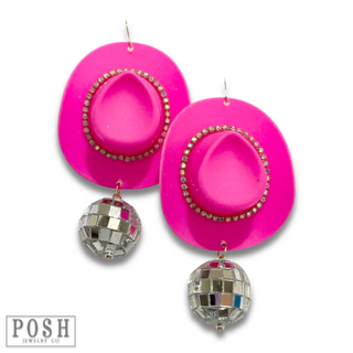 Cowboy hat and disco ball earring