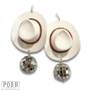 Cowboy hat and disco ball earring