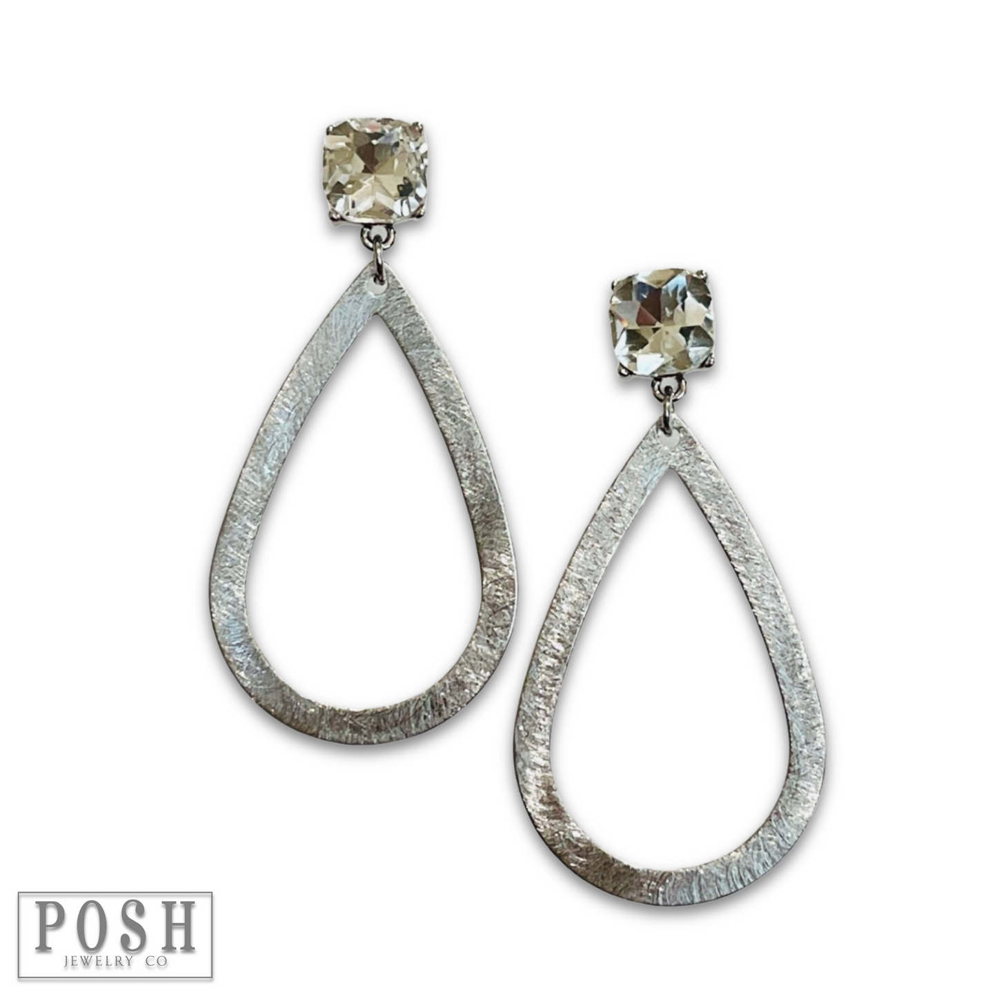 Siver brushed metal teardrop earring