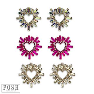 Large rhinestone heart earring