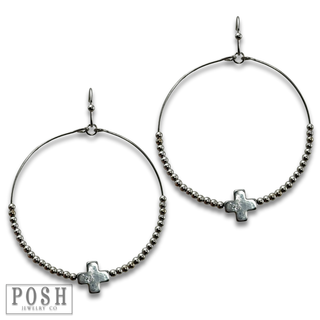 Square cross circle earring