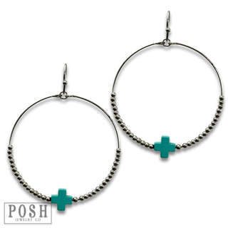 Square cross circle earring