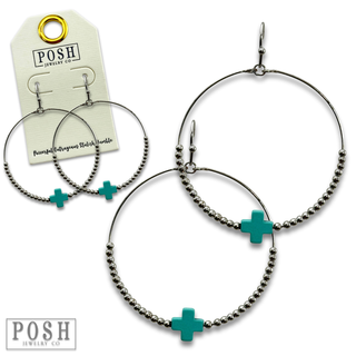 Square cross circle earring