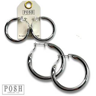 Wide shiny finish hoop earrings