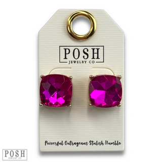 Large square rhinestone post earring