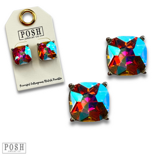 Large square rhinestone post earring