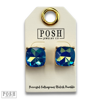 Large square rhinestone post earring