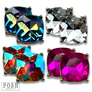 Large square rhinestone post earring