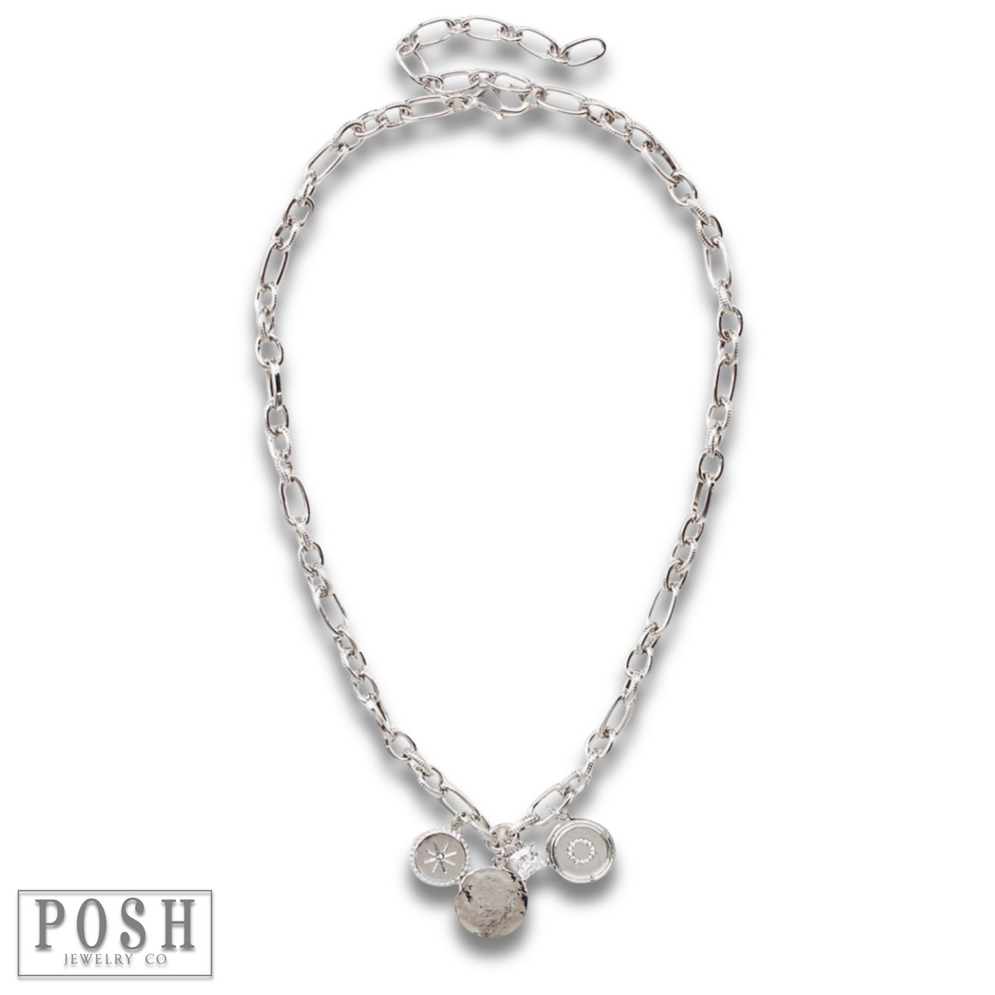 Link chain necklace with charms