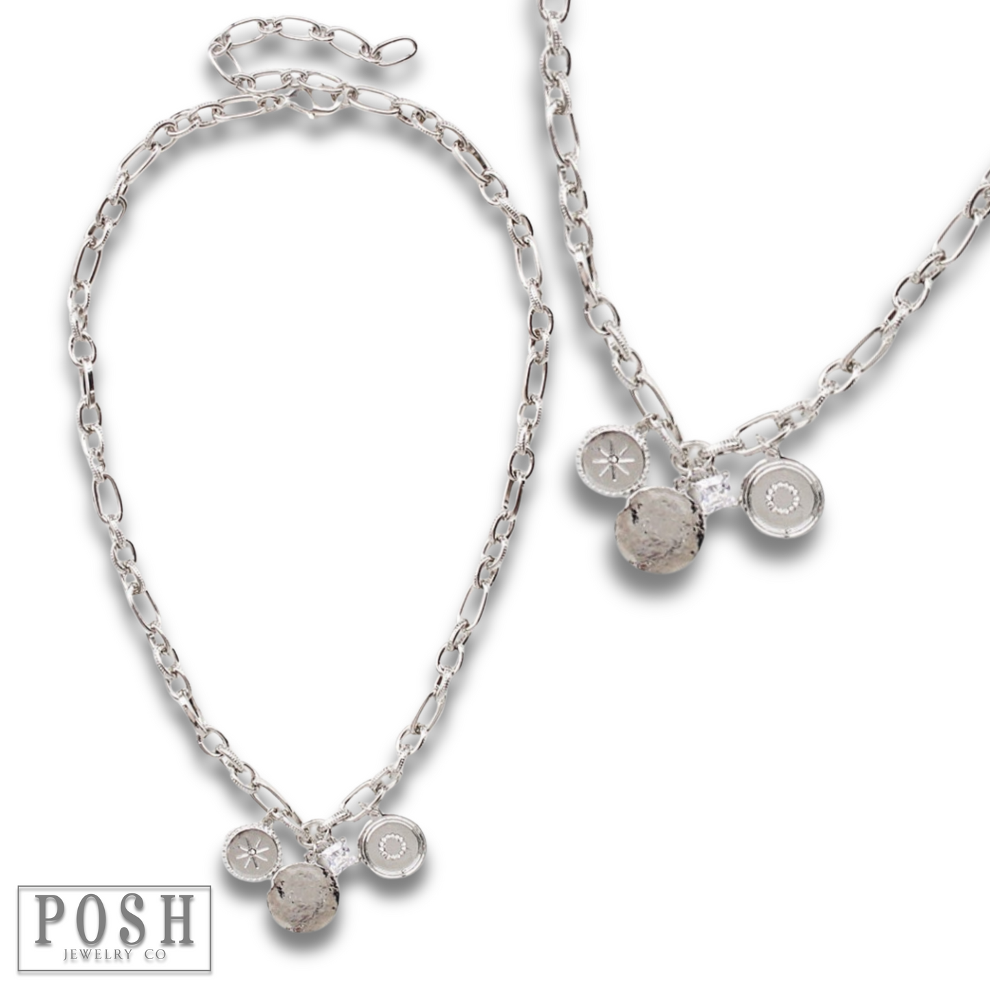 Link chain necklace with charms
