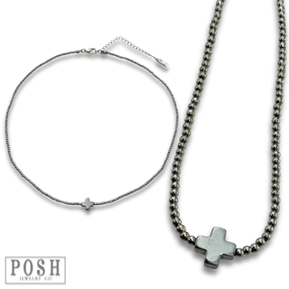 Bead chain cross layering necklace