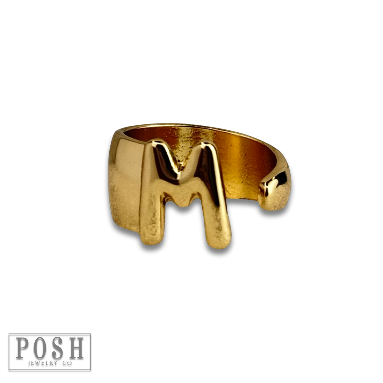 Bubble letter monogram initial ring