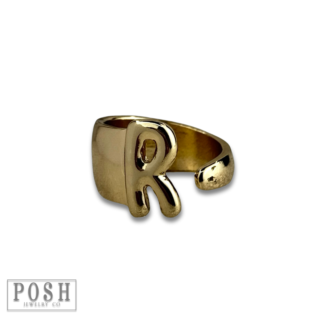 Bubble letter monogram initial ring