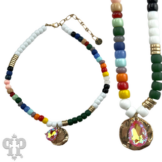 Multi-color necklace with teardrop pendant