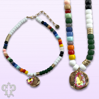 Multi-color necklace with teardrop pendant