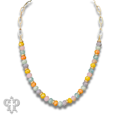 Faceted saucer bead and gold chain necklace
