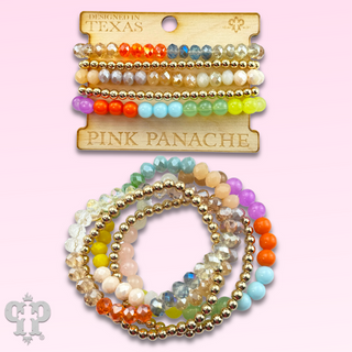 Light multi-color and gold bead bracelet set