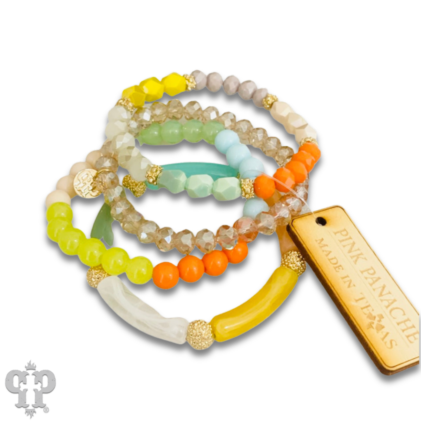 Faceted and bamboo mixed bead bracelet stack, last call