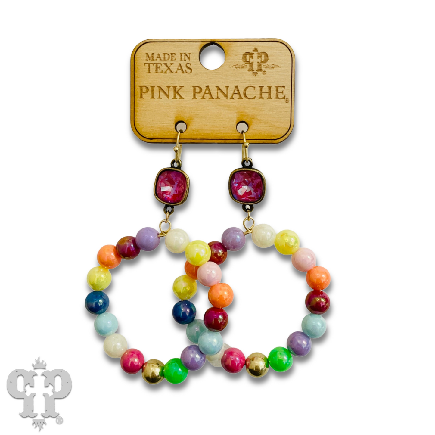Iridescent finish round bead circle shape earring with Austrian crystal