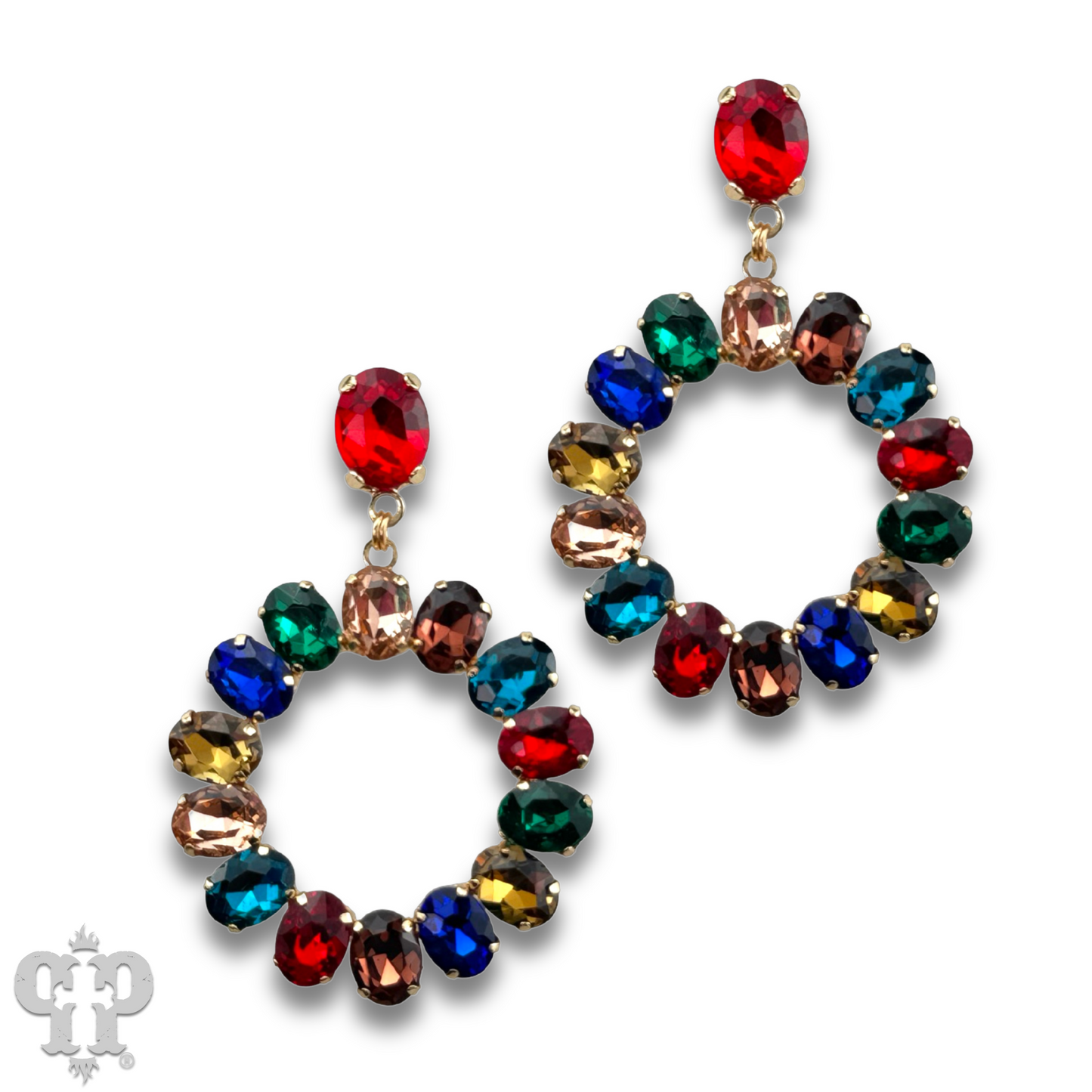 Jewel tone rhinestone circle earring, last call