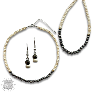 Stone and silver bead necklace set